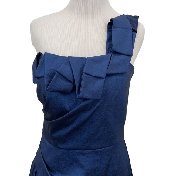 Eliza J SZ 4 One Shoulder Cocktail Party Dress Taffeta Royal Blue Wedding Guest - Picture 2 of 8